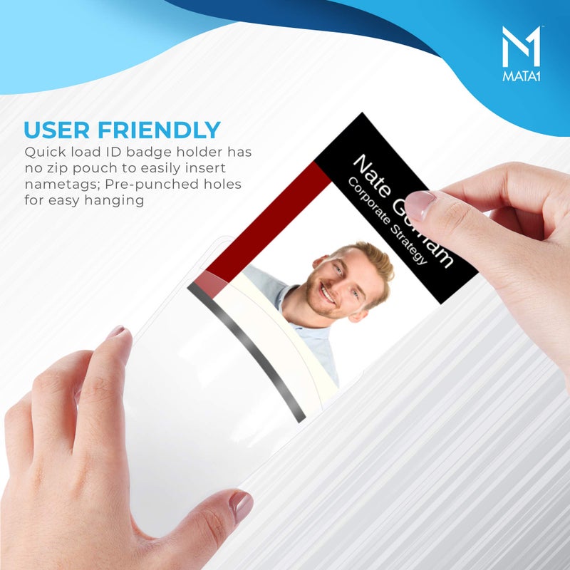Mata1-USA Plastic Extra-Thick Vertical ID Card Holder (Clear, 3x4 Inch, 100 Pack), Large Size No Zipper Name Badge - Image 3